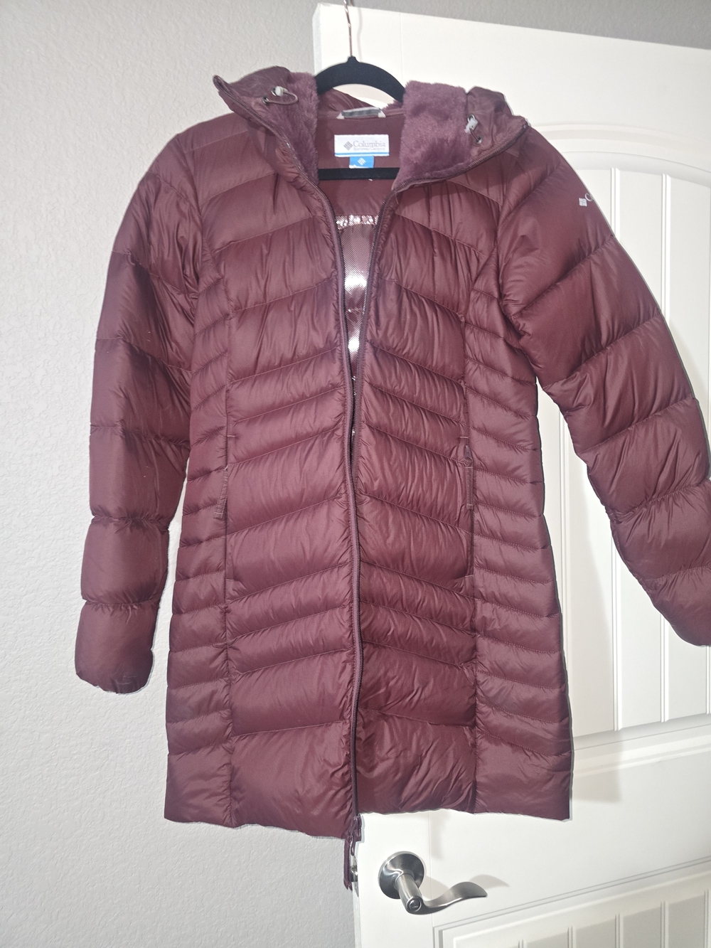 Columbia Long Puffer Coat in Deep Burgundy